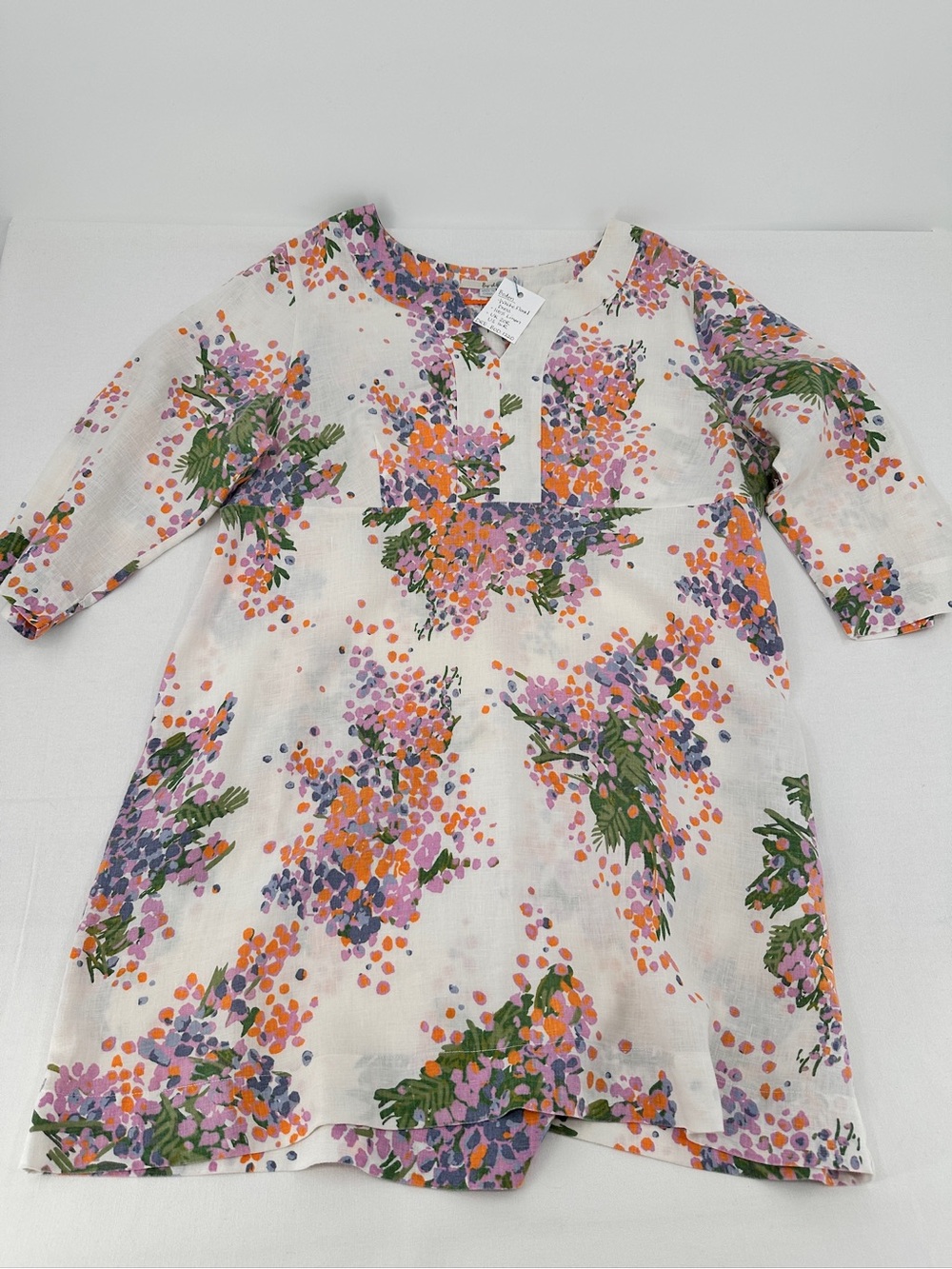 Boden White 100% Linen Dress with Pink, Orange, Green and Lilac Floral Print - Picture 3 of 9